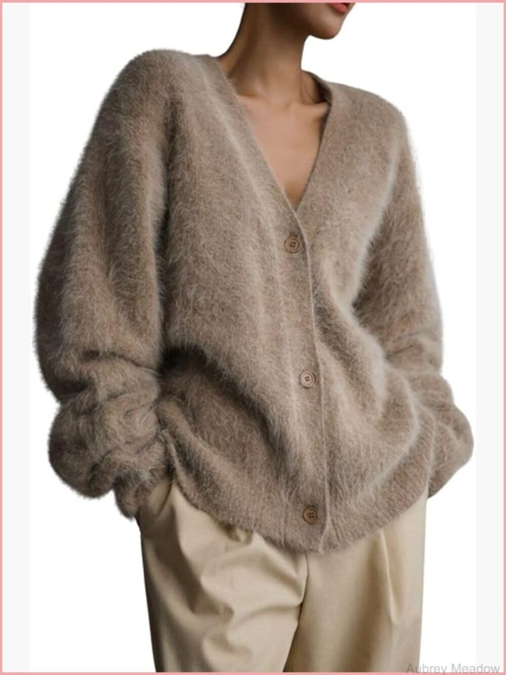 Furry Open Front Cardigan V-Neck Loose Fluffy Knit Button Down Sweater Coat